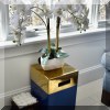 F46. Blue and gold ceramic side table. 